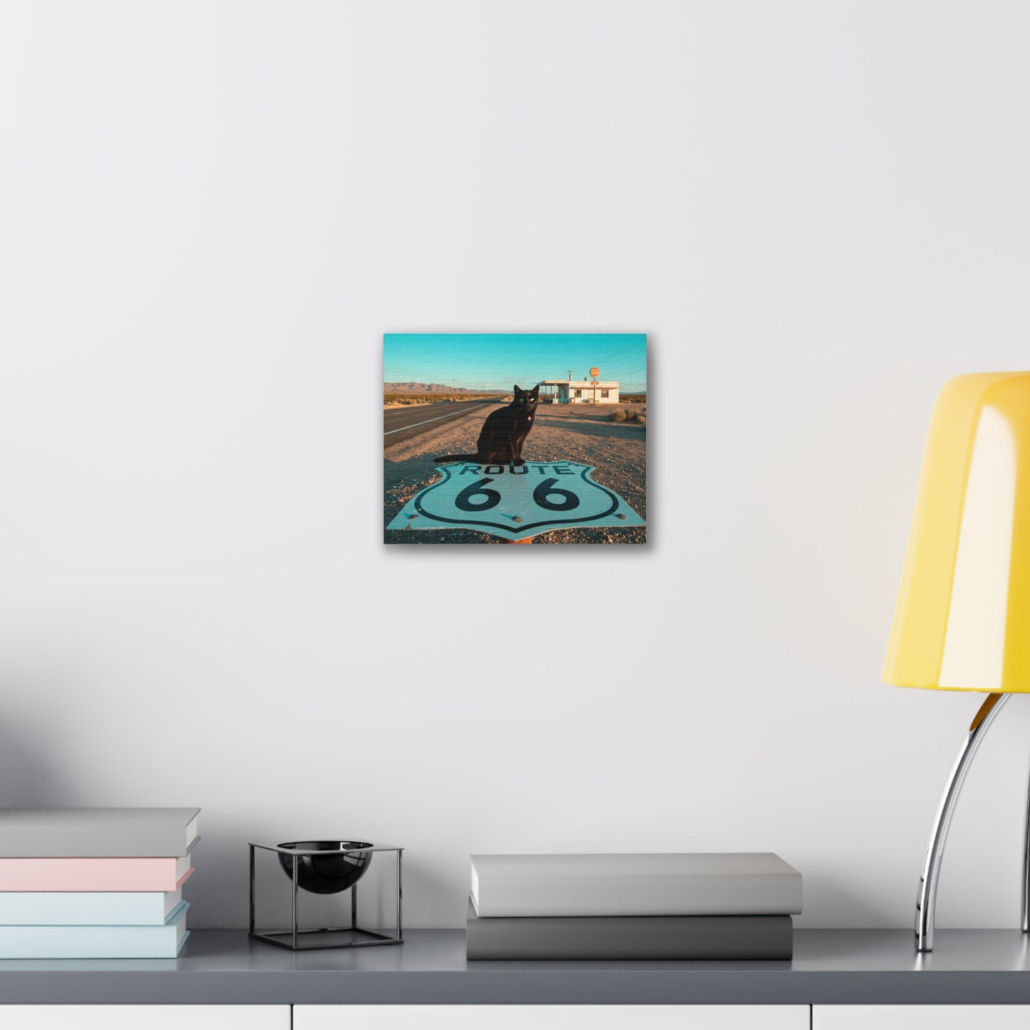 Vintage Route 66 Cat Canvas Wall Art