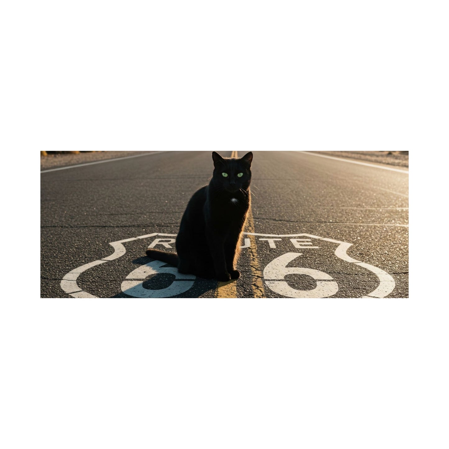 Chic Matte Horizontal Poster - Black Cat on Route 66 - Modern Wall Art