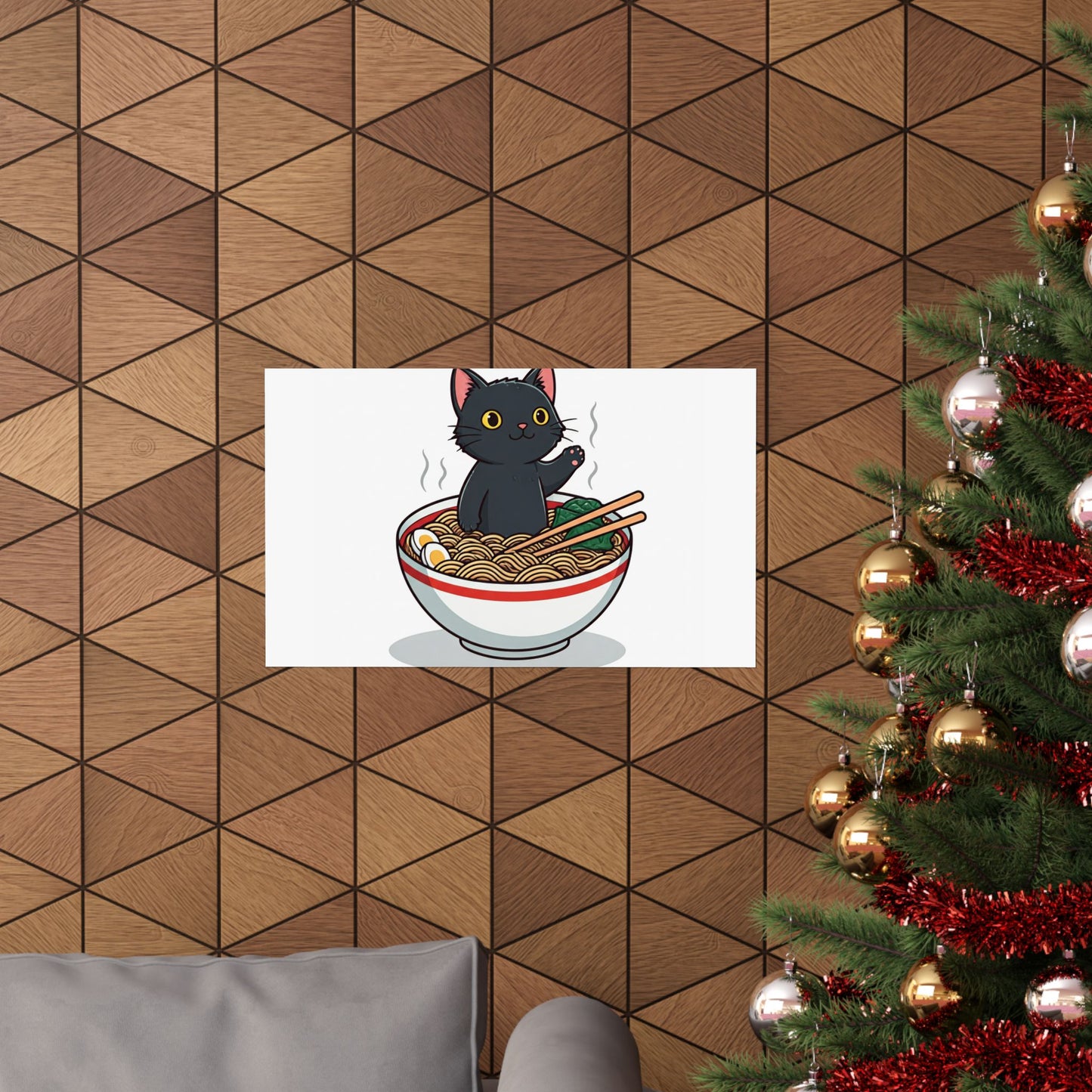 Cute Cat Noodle Poster - Matte Horizontal Wall Art