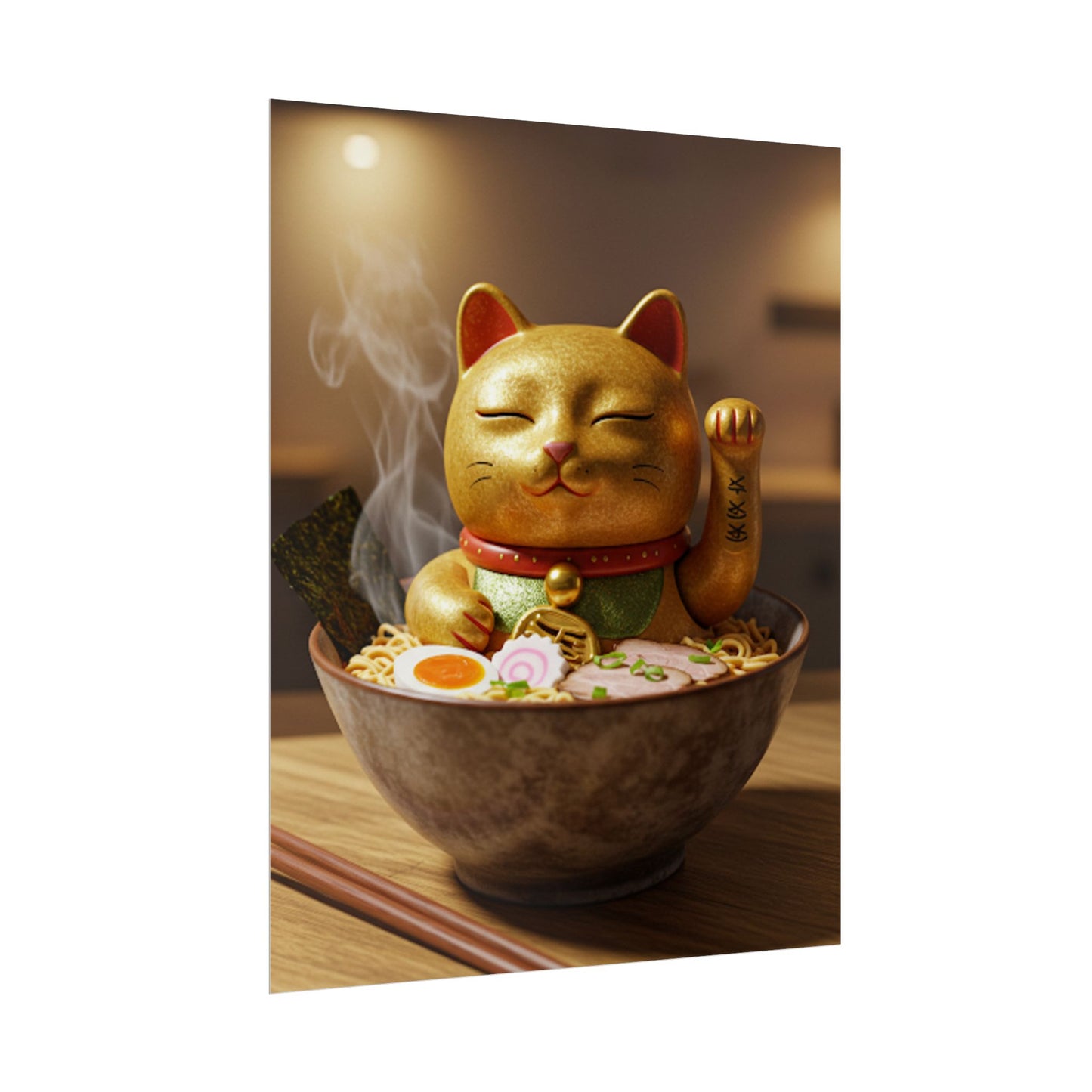 Cool Gold ramen lucky cat Poster - Fun Wall Art for Animal Lovers