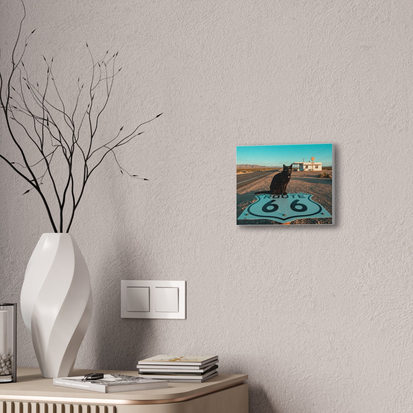 Vintage Route 66 Cat Canvas Wall Art