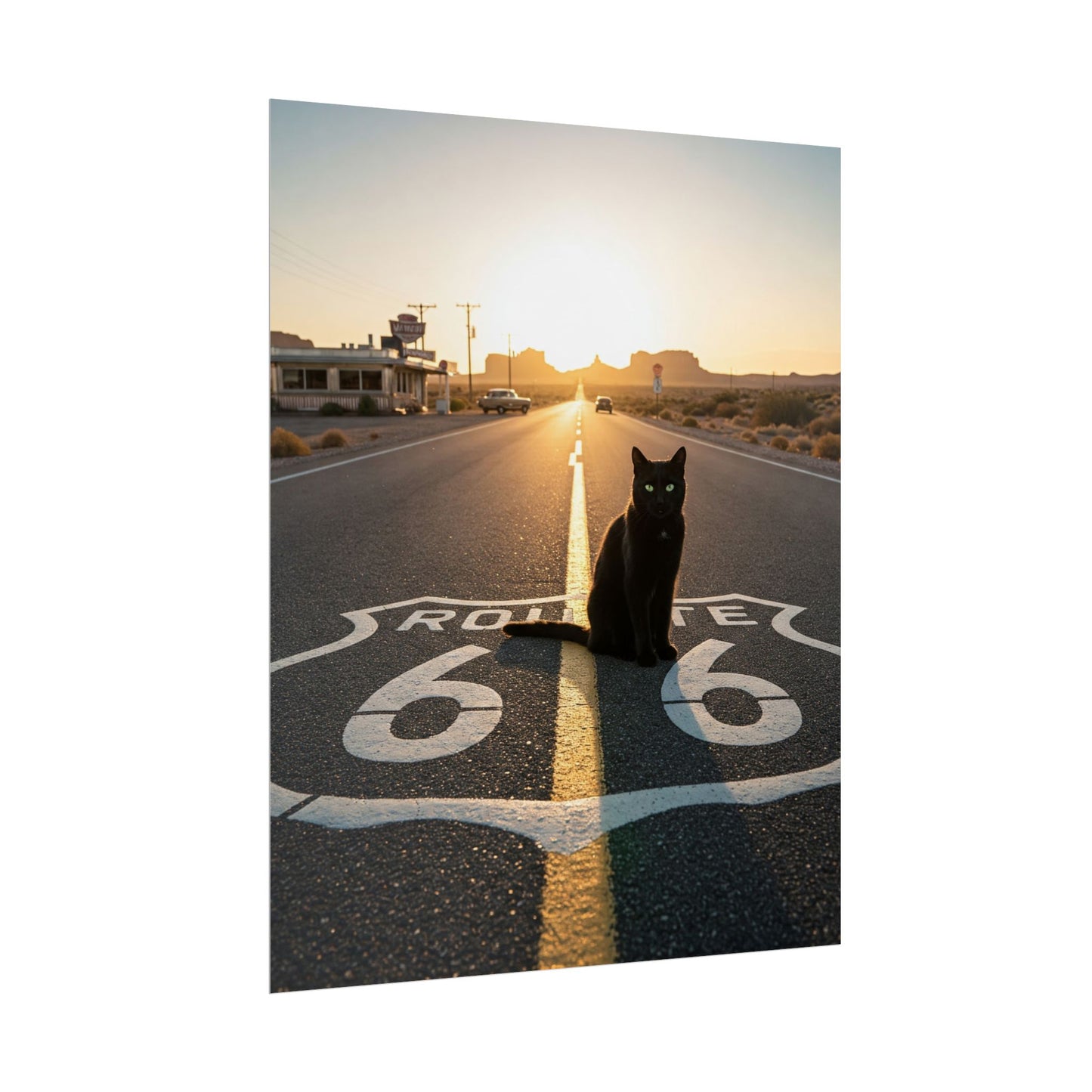 Poster Print - Cat Sunset and Highway Design