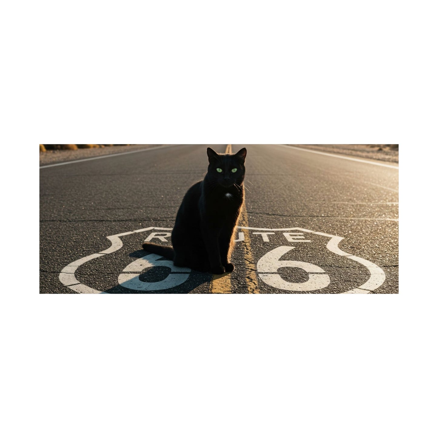 Chic Matte Horizontal Poster - Black Cat on Route 66 - Modern Wall Art