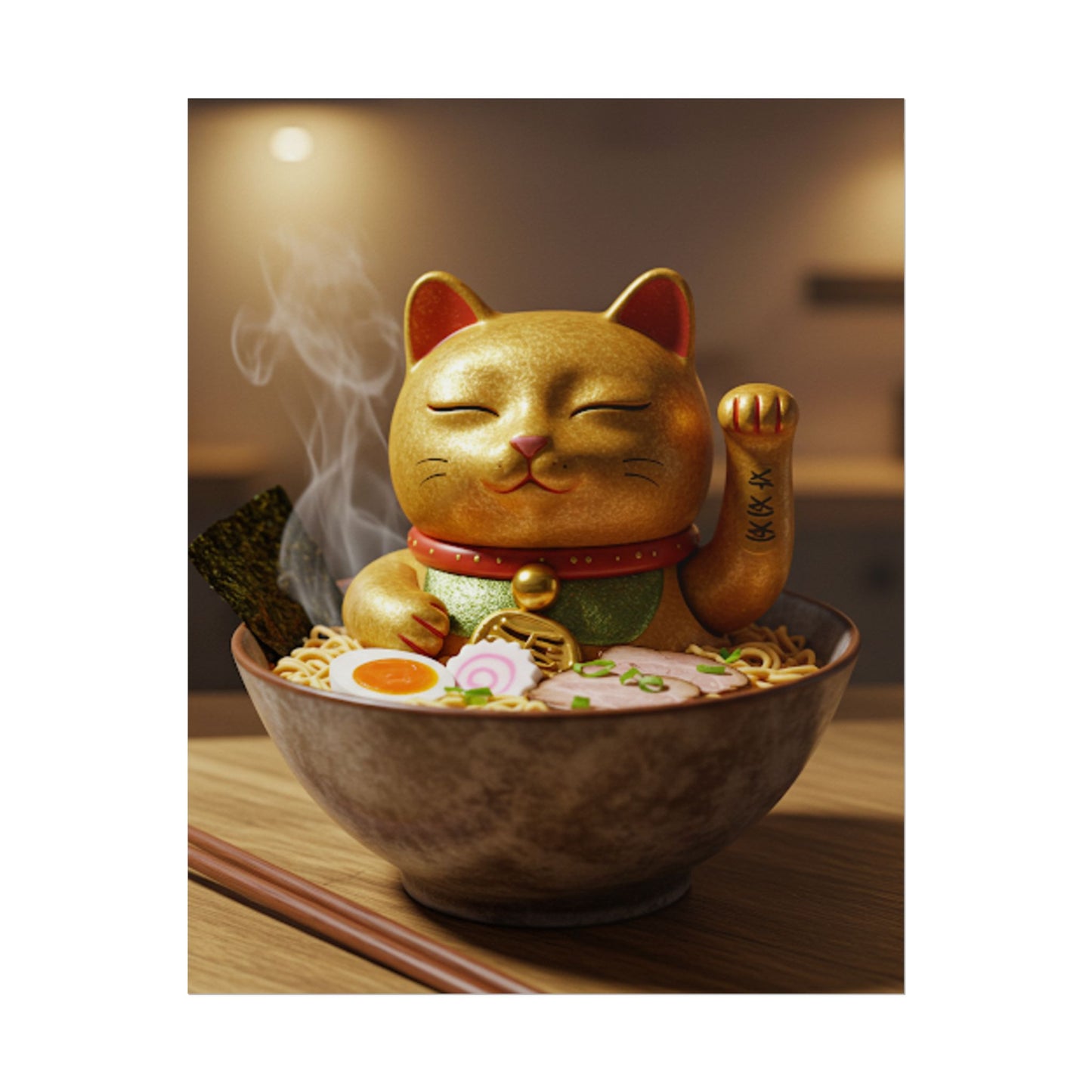 Cool Gold ramen lucky cat Poster - Fun Wall Art for Animal Lovers