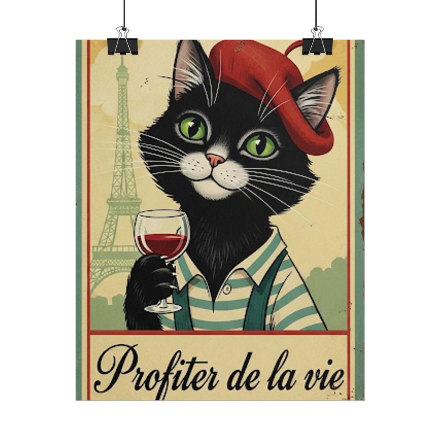 French black with beret and shirt cool Poster - Fun Wall Art for Animal Lovers