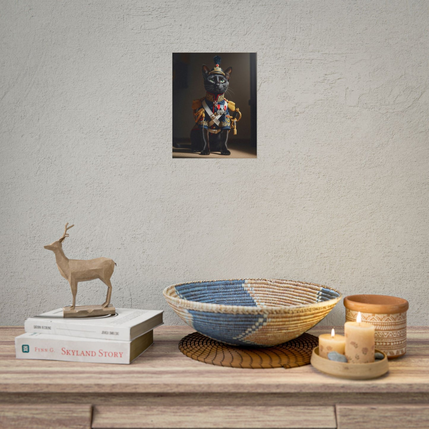 Black cat sitting military Poster - Fun Wall Art for Animal Lovers