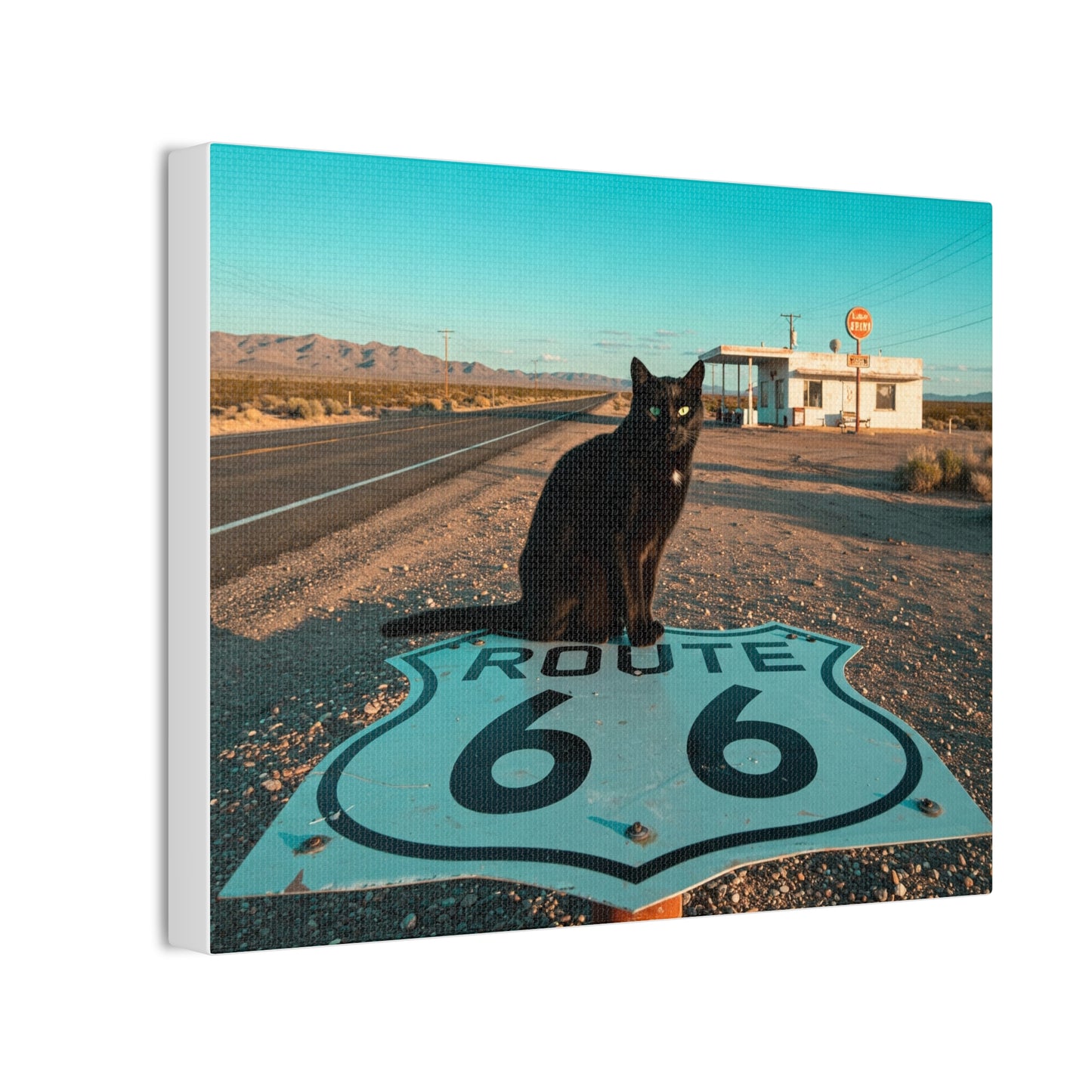 Vintage Route 66 Cat Canvas Wall Art