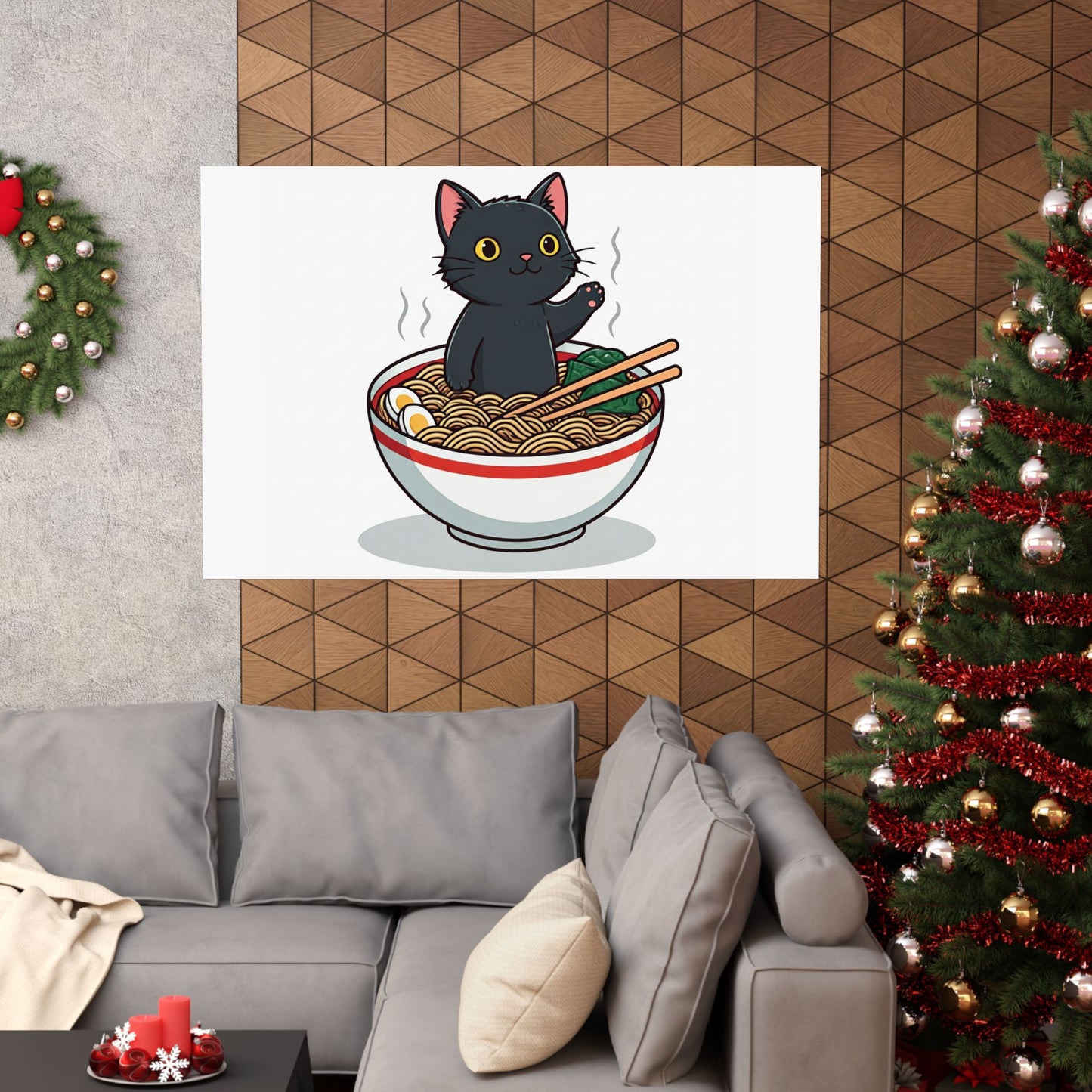 Cute Cat Noodle Poster - Matte Horizontal Wall Art
