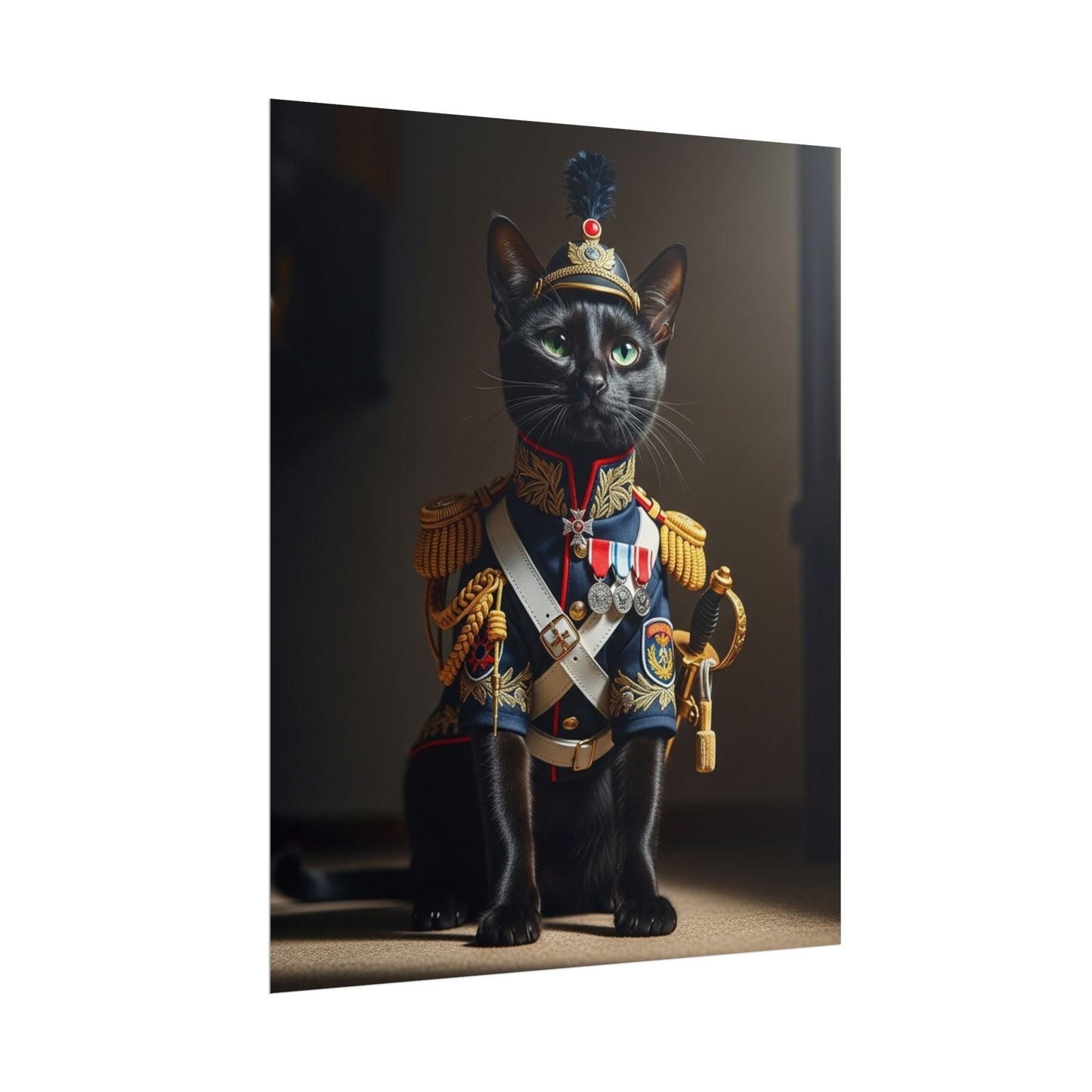 Black cat sitting military Poster - Fun Wall Art for Animal Lovers