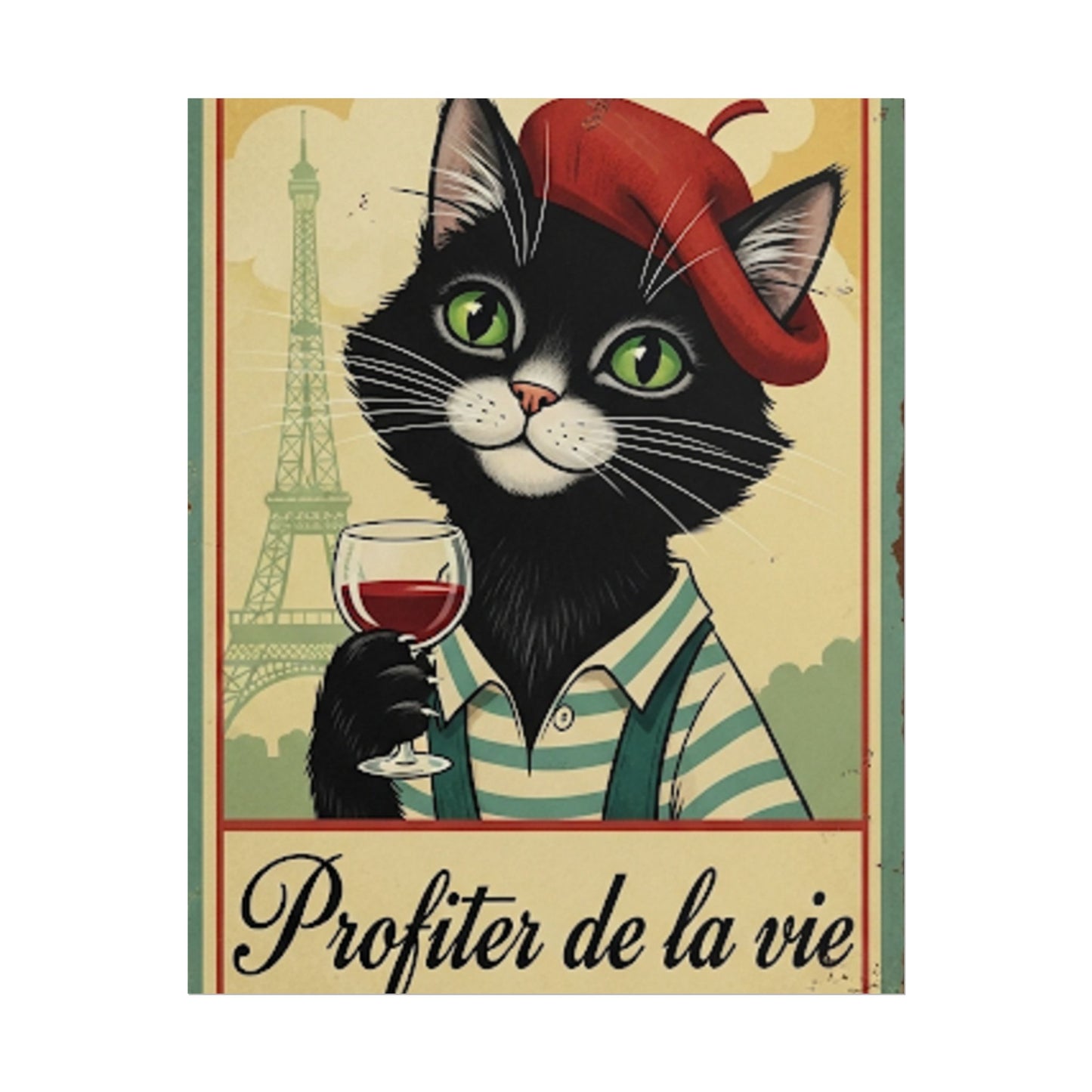 French black with beret and shirt cool Poster - Fun Wall Art for Animal Lovers