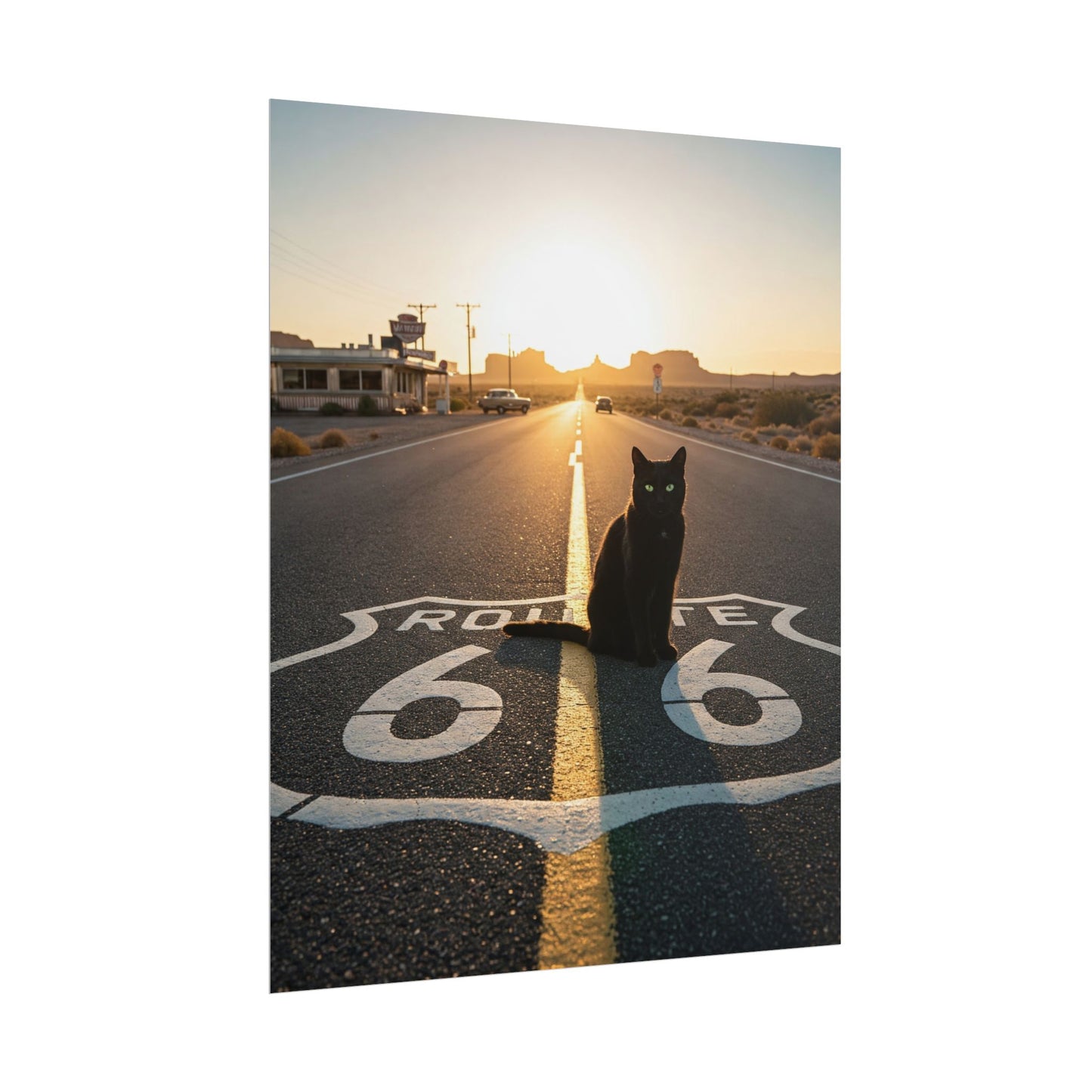 Poster Print - Cat Sunset and Highway Design