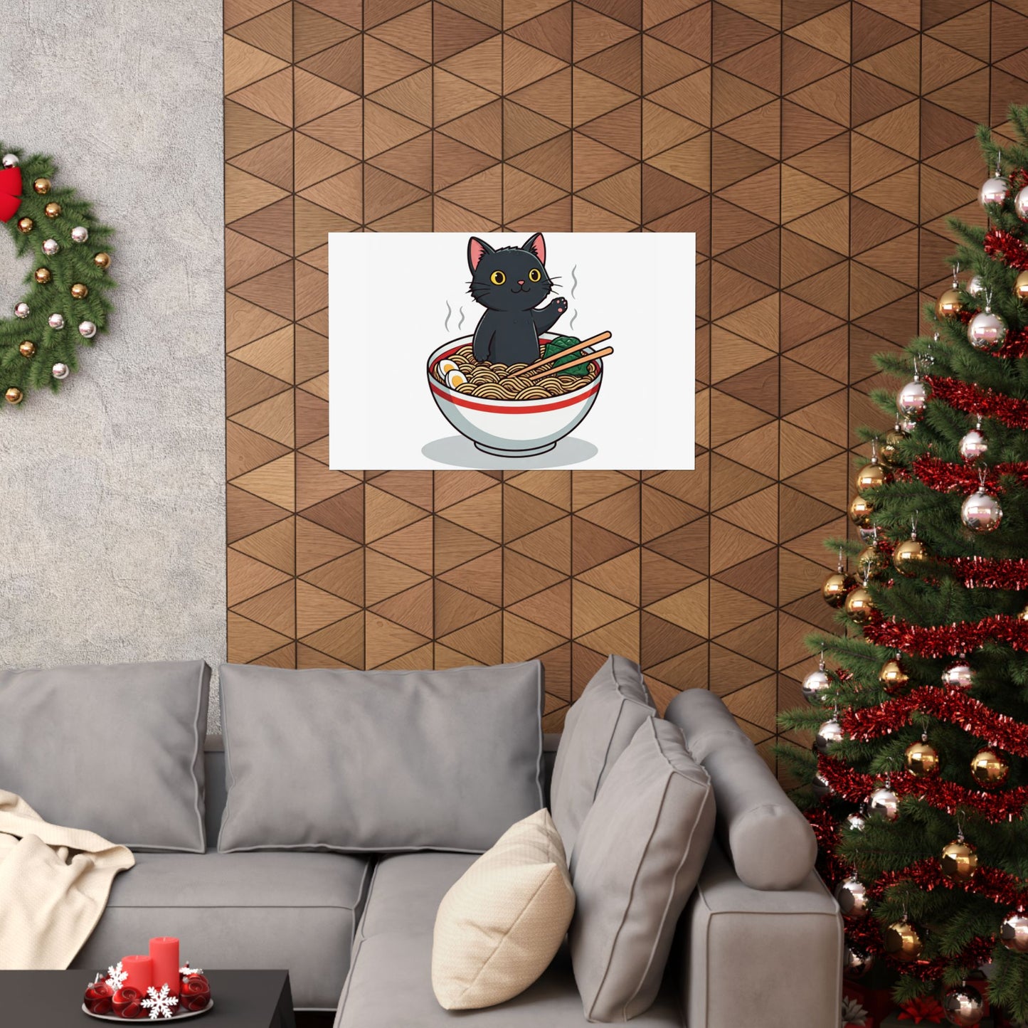 Cute Cat Noodle Poster - Matte Horizontal Wall Art