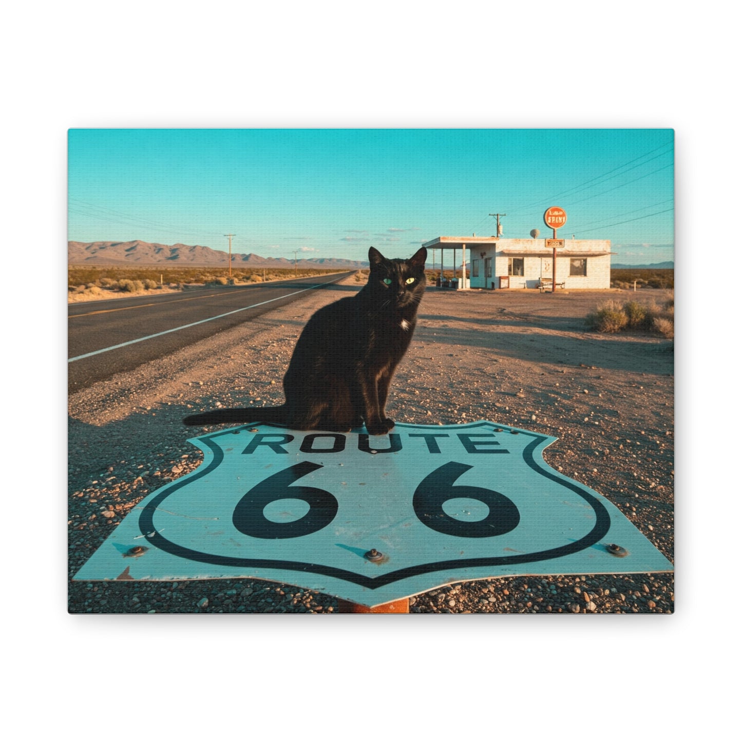 Vintage Route 66 Cat Canvas Wall Art