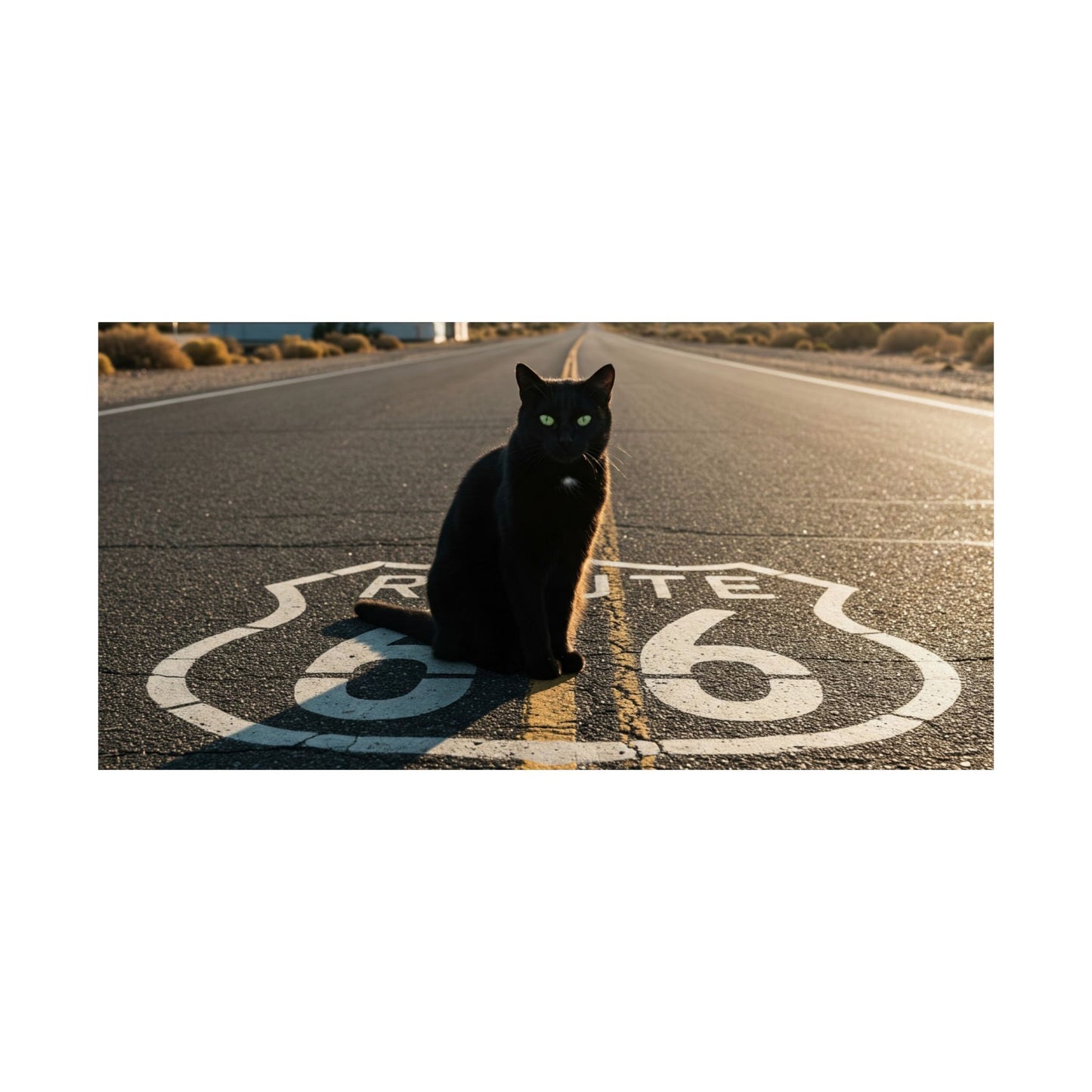Chic Matte Horizontal Poster - Black Cat on Route 66 - Modern Wall Art
