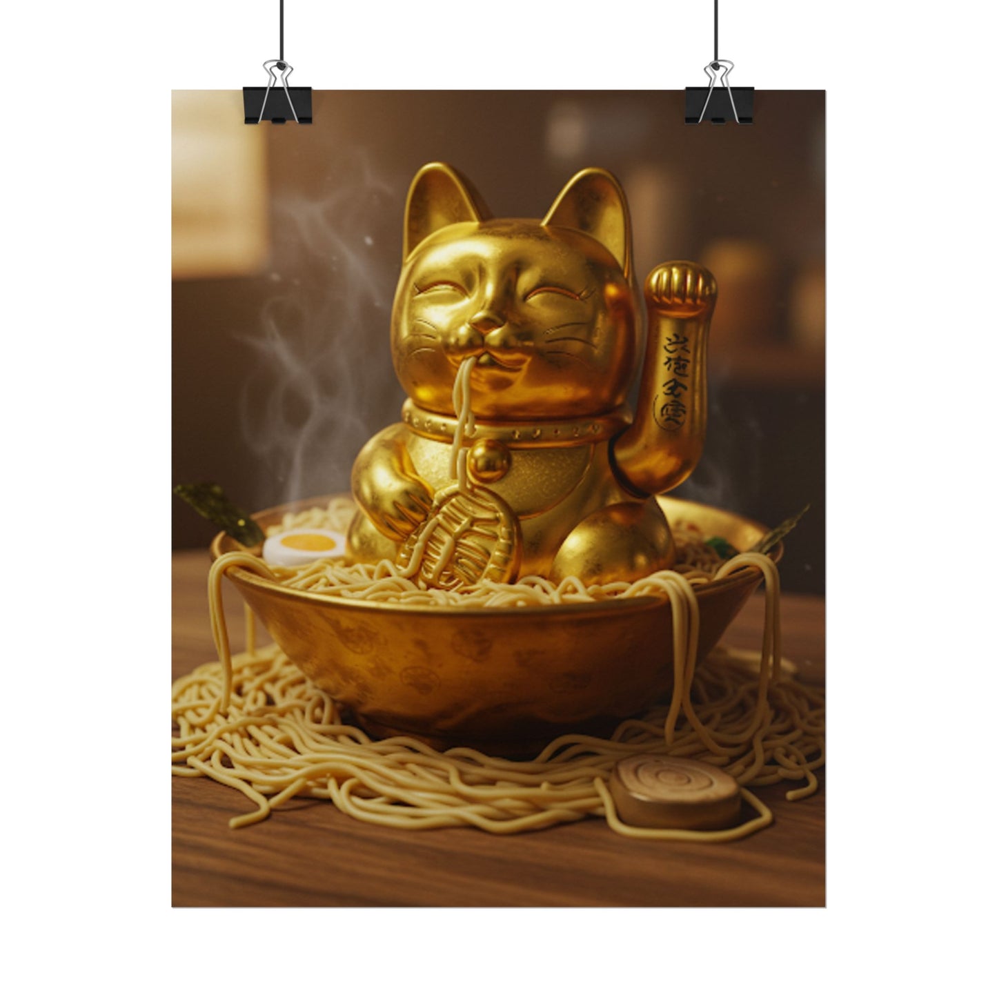 Golden cool noodles in mouth Poster - Fun Wall Art for Animal Lovers