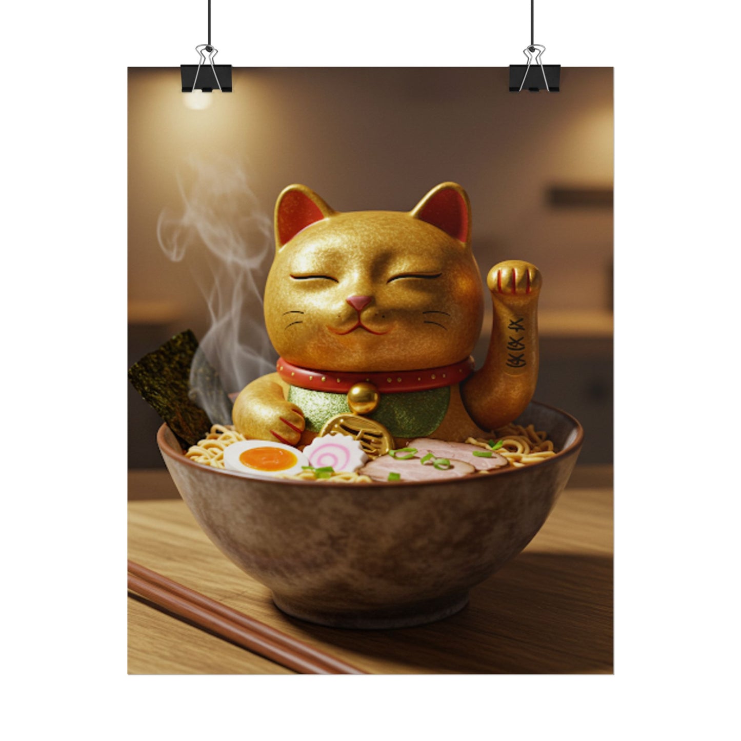 Cool Gold ramen lucky cat Poster - Fun Wall Art for Animal Lovers