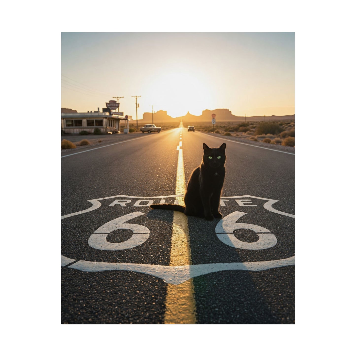 Poster Print - Cat Sunset and Highway Design