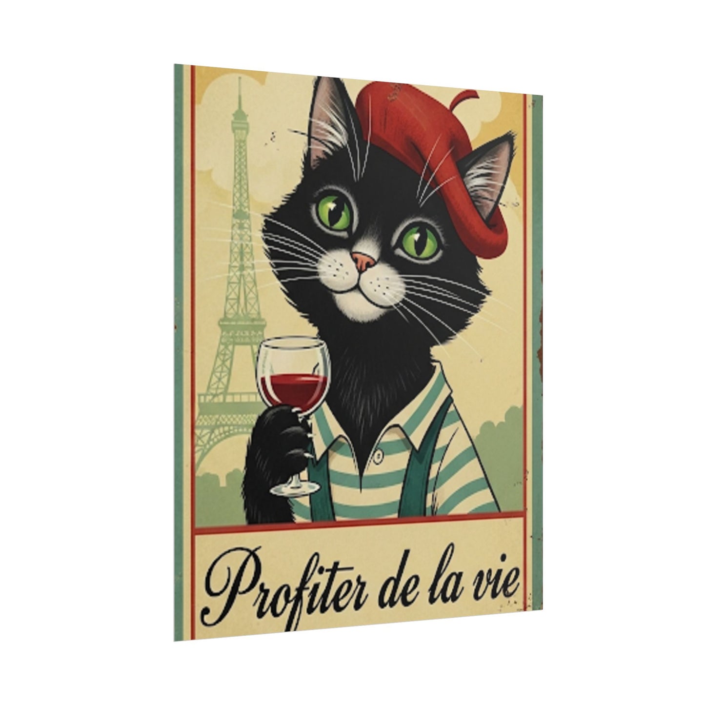 French black with beret and shirt cool Poster - Fun Wall Art for Animal Lovers