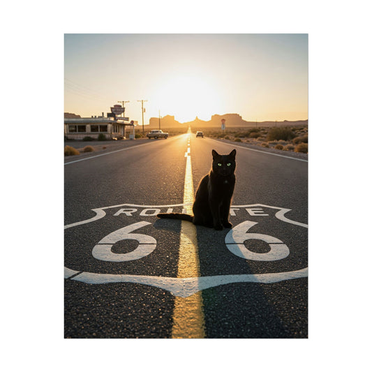 Poster Print - Cat Sunset and Highway Design