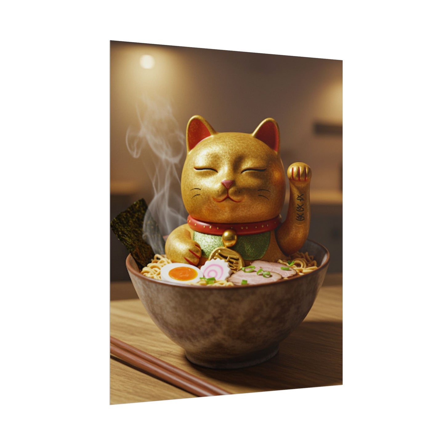 Cool Gold ramen lucky cat Poster - Fun Wall Art for Animal Lovers