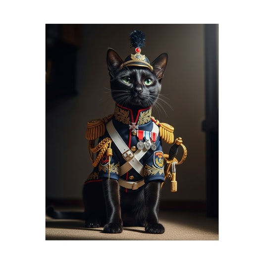 Black cat sitting military Poster - Fun Wall Art for Animal Lovers