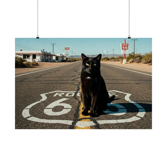 Vintage Route 66 Dog Poster - Matte Horizontal Wall Art for Animal Lovers