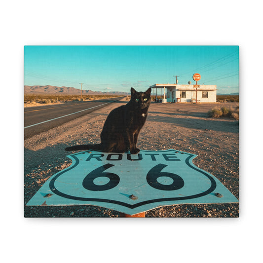 Vintage Route 66 Cat Canvas Wall Art