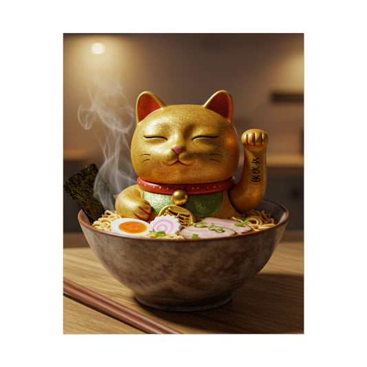 Cool Gold ramen lucky cat Poster - Fun Wall Art for Animal Lovers