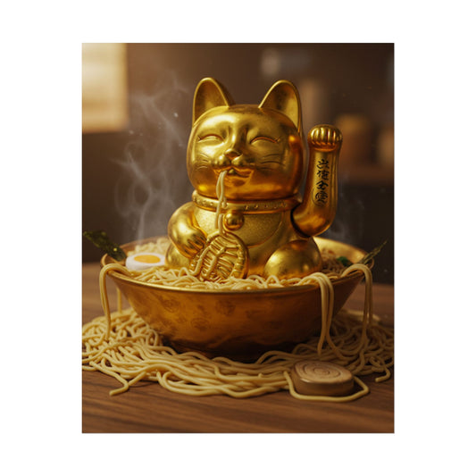 Golden cool noodles in mouth Poster - Fun Wall Art for Animal Lovers