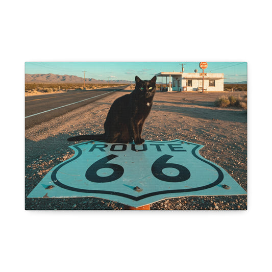 Route 66 Canvas Wall Art - Black Cat Vintage Travel Decor